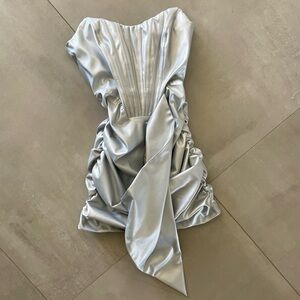Lavish Alice Strapless Ruched Metallic Silver Mini Dress – Size US 8